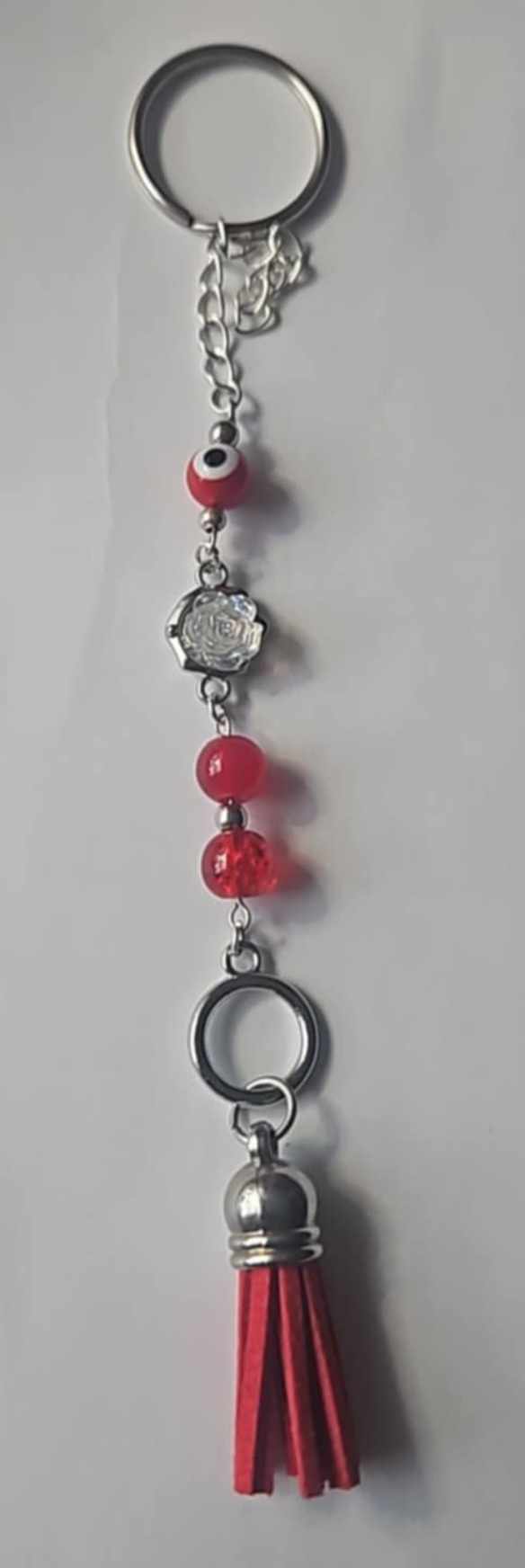Light Red Evil Eye Keychain with Rose Pendant